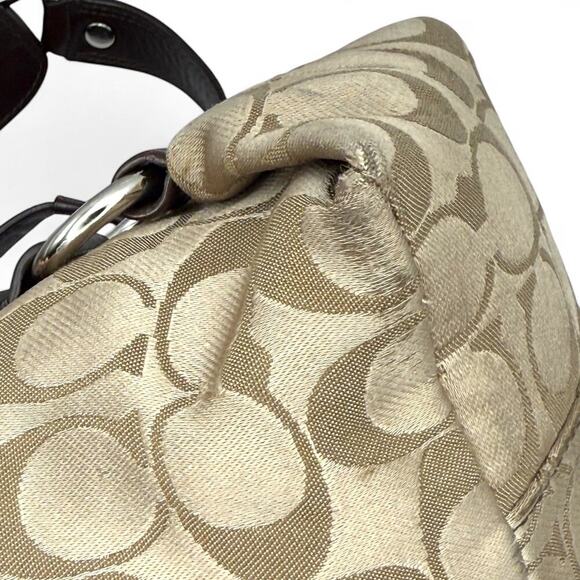 COACH F15510 Ashley Signature Sateen Carryall Khaki Gold Mahogany Leather Silver - Picture 15 of 16